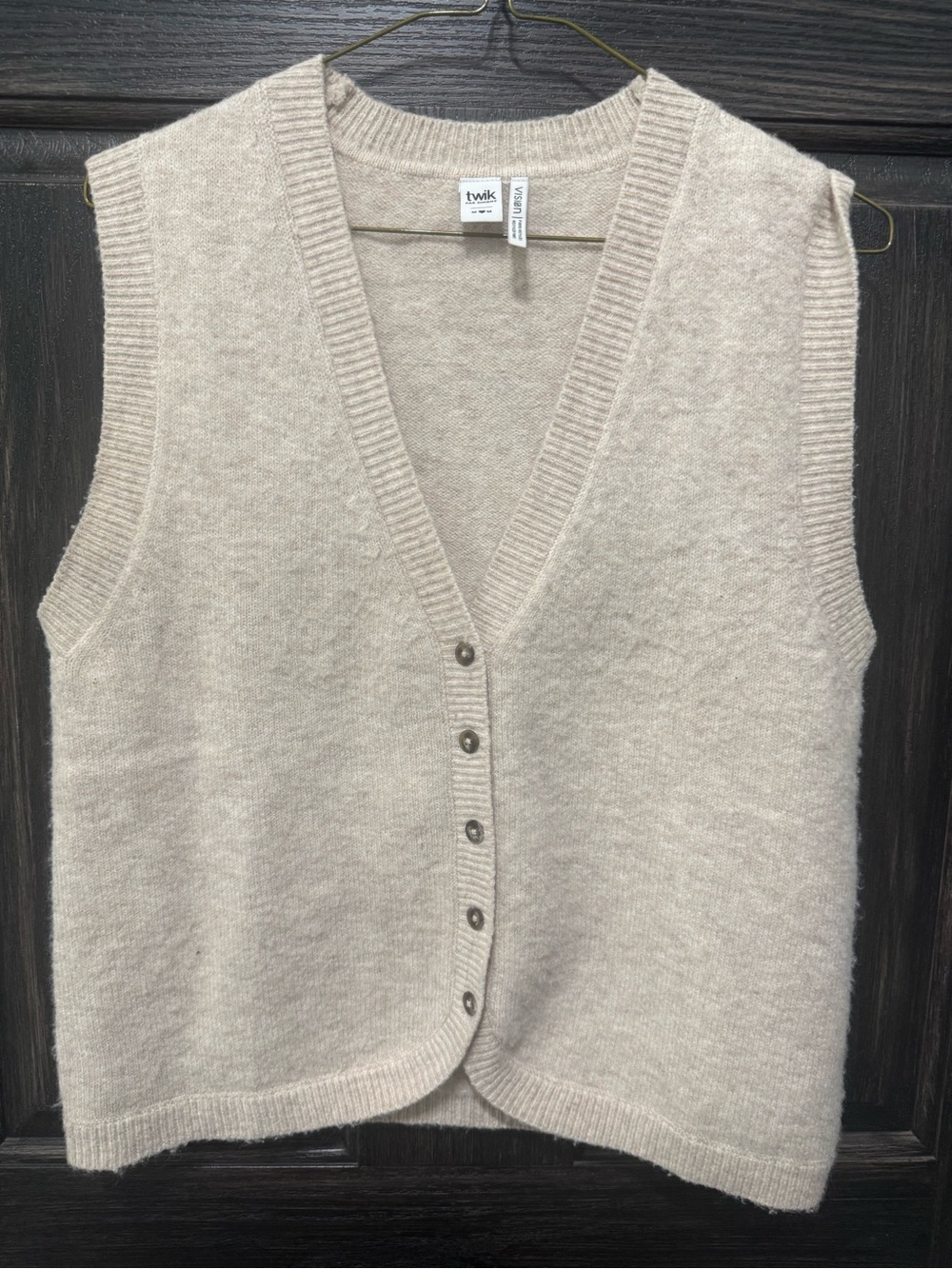 Simons Cream V-Neck Button Front Sweater Vest